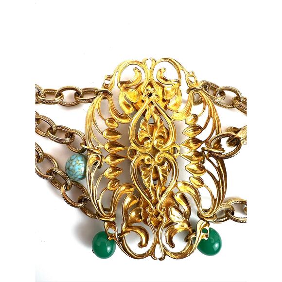 Vintage Napier cabochon gold tone and stone chain belt - Picture 9 of 12